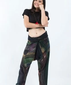 HaremPants.com Rainbow Prints Woman's Slim Cut Fisherman Pants In Black Women's
