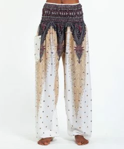 HaremPants.com Peacock Feathers Women's Harem Pants In White