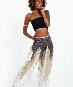 HaremPants.com Peacock Feathers Women's Harem Pants In White