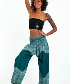 HaremPants.com Floral Mandalas Women's Harem Pants In Teal