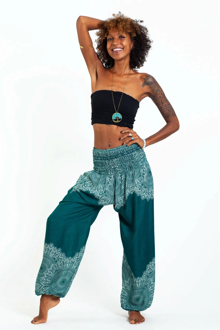 HaremPants.com Floral Mandalas Women's Harem Pants In Teal 3 HaremPants.com Floral Mandalas Women's Harem Pants In Teal