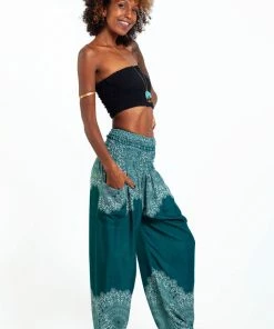 HaremPants.com Floral Mandalas Women's Harem Pants In Teal 8 HaremPants.com Floral Mandalas Women's Harem Pants In Teal