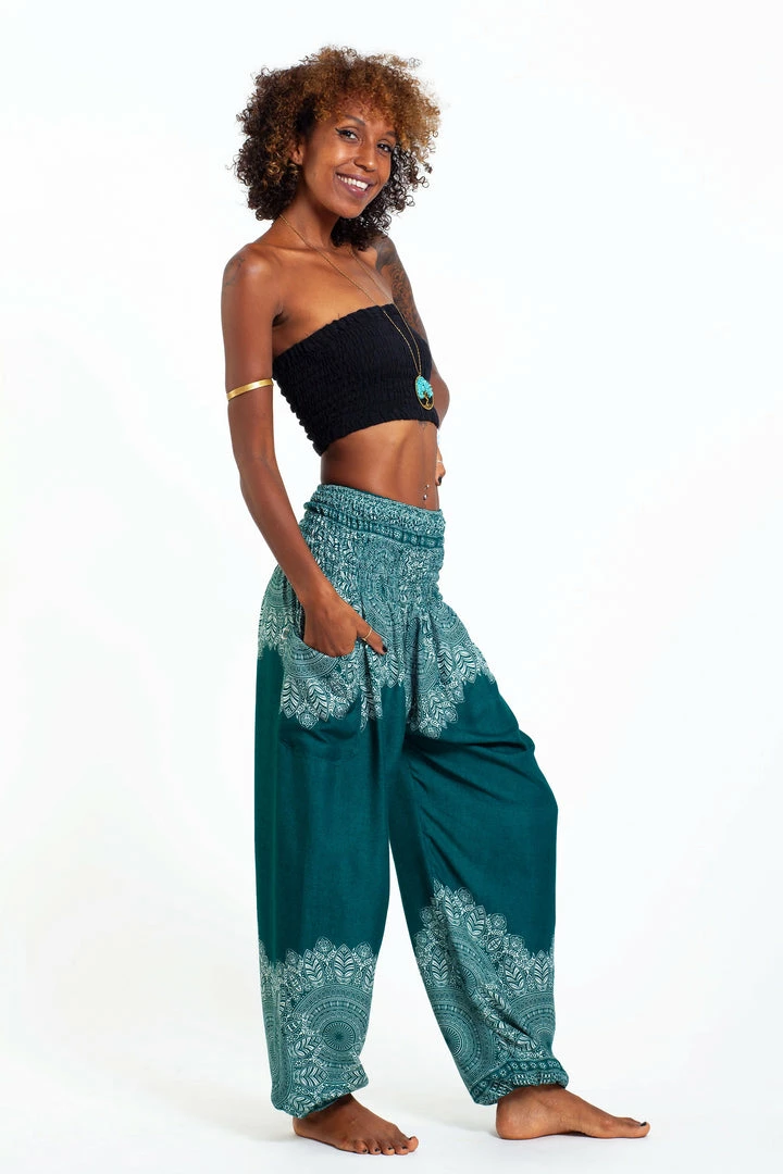 HaremPants.com Floral Mandalas Women's Harem Pants In Teal 5 HaremPants.com Floral Mandalas Women's Harem Pants In Teal