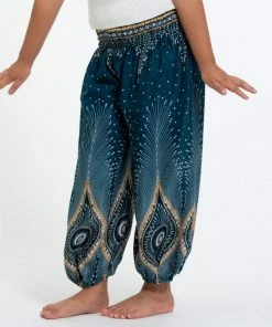 HaremPants.com High Cut Diamond Peacock Kids Harem Pants In Turquoise