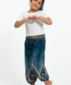 HaremPants.com High Cut Diamond Peacock Kids Harem Pants In Turquoise