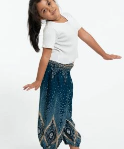 HaremPants.com High Cut Diamond Peacock Kids Harem Pants In Turquoise