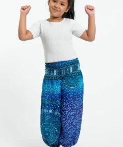 HaremPants.com High Cut Tribal Chakras Kids Harem Pants In Blue