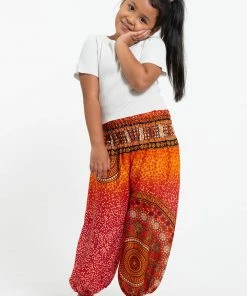 HaremPants.com High Cut Tribal Chakras Kids Harem Pants In Orange