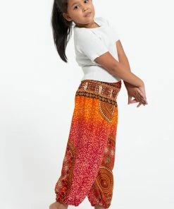 HaremPants.com High Cut Tribal Chakras Kids Harem Pants In Orange