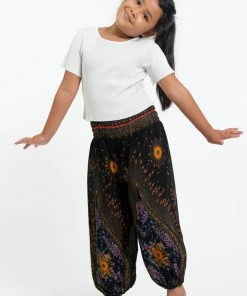 HaremPants.com Summer Super Sale 2022 Peacock Eye Kids Harem Pants In Black