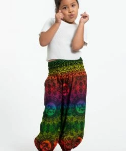 HaremPants.com Rainbow Elephant Kids Elephant Pants In Green High Cut