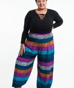 HaremPants.com Plus Size Boho Blue Striped Women's Harem Pants