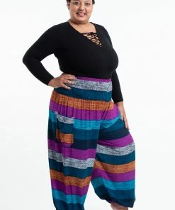 HaremPants.com Plus Size Boho Blue Striped Women's Harem Pants