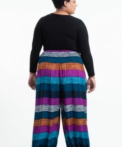 HaremPants.com Plus Size Boho Blue Striped Women's Harem Pants