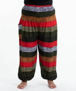 HaremPants.com Plus Size Boho Green Striped Women's Harem Pants