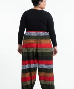 HaremPants.com Plus Size Boho Green Striped Women's Harem Pants