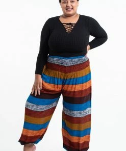HaremPants.com Plus Size Boho Rust Striped Women's Harem Pants