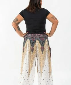 HaremPants.com Plus Size Peacock Feathers Women's Harem Pants In White