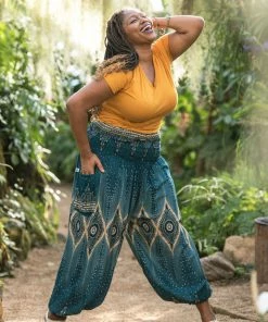 HaremPants.com Plus Size Diamond Peacock Women's Harem Pants In Turquoise