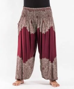 HaremPants.com Plus Size Floral Mandalas Women's Harem Pants In Maroon