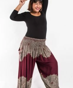 HaremPants.com Plus Size Floral Mandalas Women's Harem Pants In Maroon