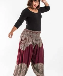 HaremPants.com Plus Size Floral Mandalas Women's Harem Pants In Maroon