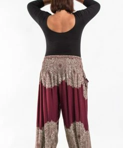 HaremPants.com Plus Size Floral Mandalas Women's Harem Pants In Maroon