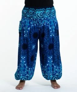 HaremPants.com Plus Size Paisley Mandalas Women's Harem Pants In Blue