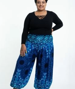 HaremPants.com Plus Size Paisley Mandalas Women's Harem Pants In Blue