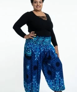 HaremPants.com Plus Size Paisley Mandalas Women's Harem Pants In Blue