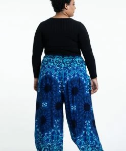 HaremPants.com Plus Size Paisley Mandalas Women's Harem Pants In Blue