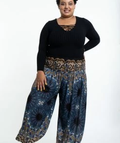 HaremPants.com Plus Size Paisley Mandalas Women's Harem Pants In Gray