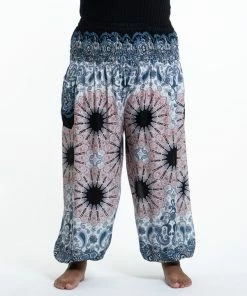 HaremPants.com Plus Size Paisley Mandalas Women's Harem Pants In Silver Gray