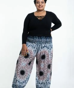 HaremPants.com Plus Size Paisley Mandalas Women's Harem Pants In Silver Gray