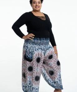 HaremPants.com Plus Size Paisley Mandalas Women's Harem Pants In Silver Gray