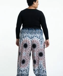 HaremPants.com Plus Size Paisley Mandalas Women's Harem Pants In Silver Gray