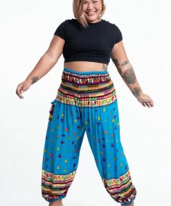 HaremPants.com Plus Size Triangles Women's Harem Pants In Ocean Blue