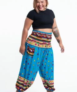 HaremPants.com Plus Size Triangles Women's Harem Pants In Ocean Blue