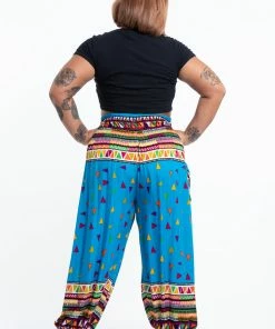 HaremPants.com Plus Size Triangles Women's Harem Pants In Ocean Blue
