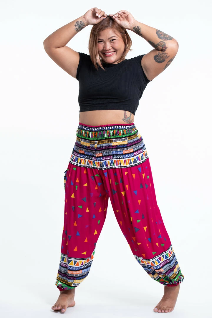 HaremPants.com Plus Size Triangles Women's Harem Pants In Pink 3 HaremPants.com Plus Size Triangles Women's Harem Pants In Pink