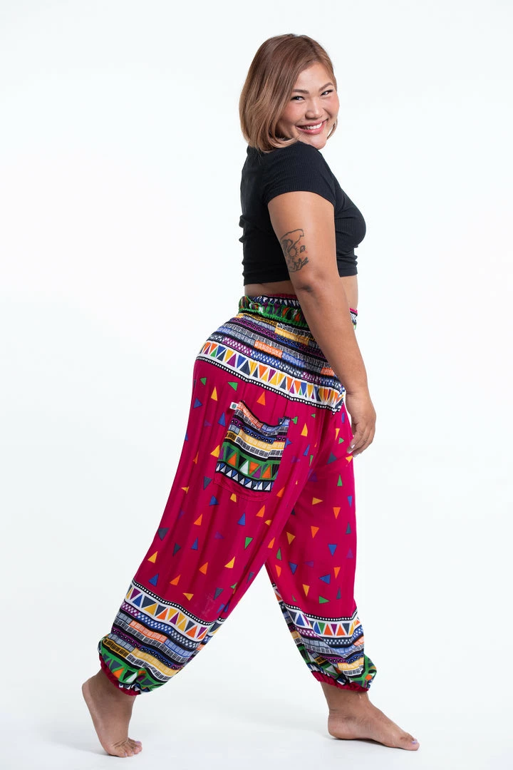 HaremPants.com Plus Size Triangles Women's Harem Pants In Pink 5 HaremPants.com Plus Size Triangles Women's Harem Pants In Pink