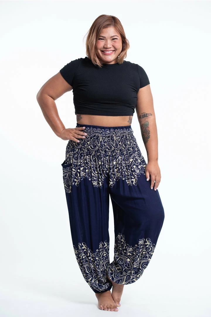 HaremPants.com Plus Size Vines Women's Harem Pants In Blue 3 HaremPants.com Plus Size Vines Women's Harem Pants In Blue