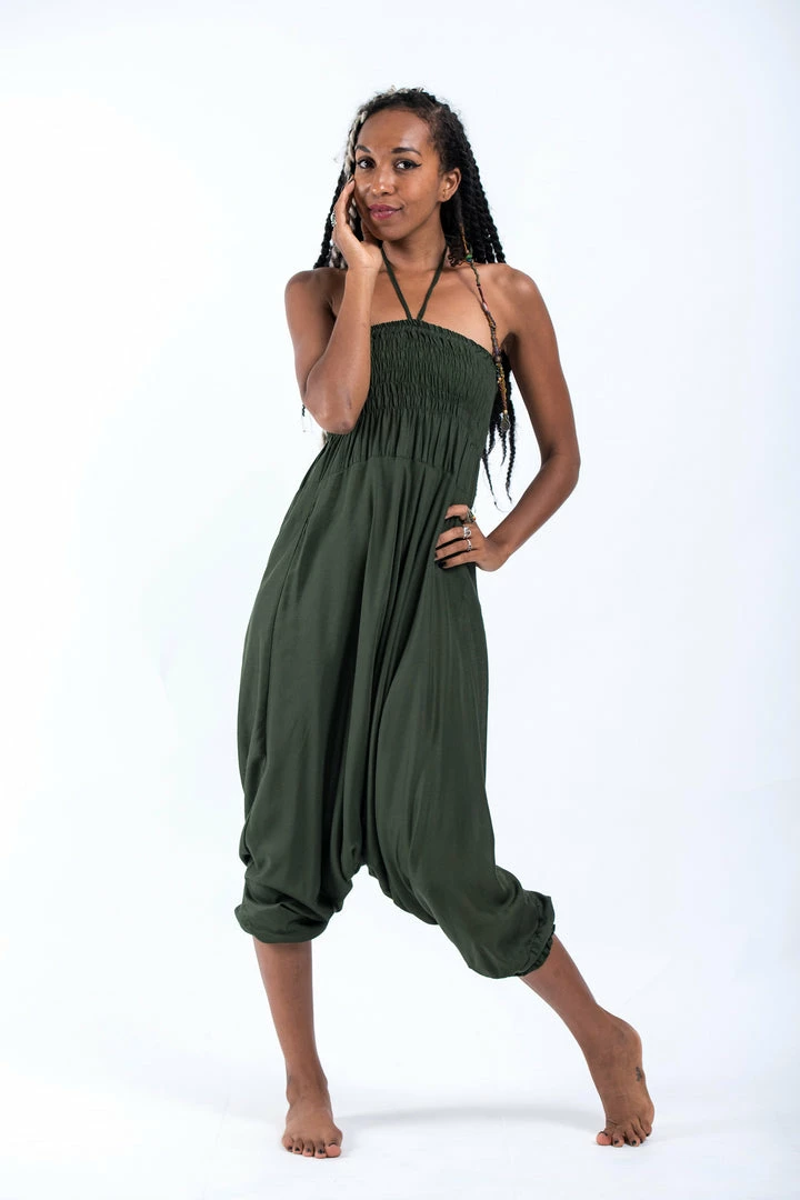 HaremPants.com Solid Color Jumpsuit Harem Pants In Dark Green 7 HaremPants.com Solid Color Jumpsuit Harem Pants In Dark Green
