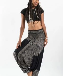 HaremPants.com Women's Floral Mandalas Jumpsuit Harem Pants In Black