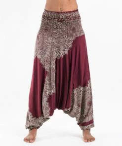 HaremPants.com Floral Mandalas Jumpsuit Harem Pants In Maroon Women's