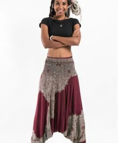HaremPants.com Floral Mandalas Jumpsuit Harem Pants In Maroon Women's