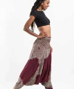 HaremPants.com Floral Mandalas Jumpsuit Harem Pants In Maroon Women's