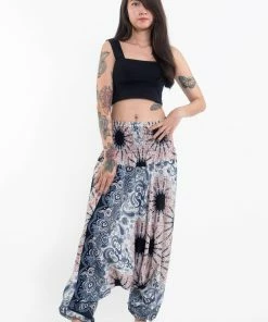 HaremPants.com Women's Paisley Mandalas Jumpsuit Harem Pants In Silver Gray