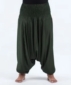 HaremPants.com Plus Size Solid Color Drop Crotch Women's Harem Pants In Dark Green