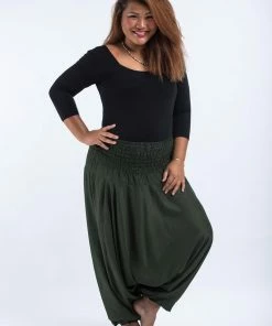 HaremPants.com Plus Size Solid Color Drop Crotch Women's Harem Pants In Dark Green
